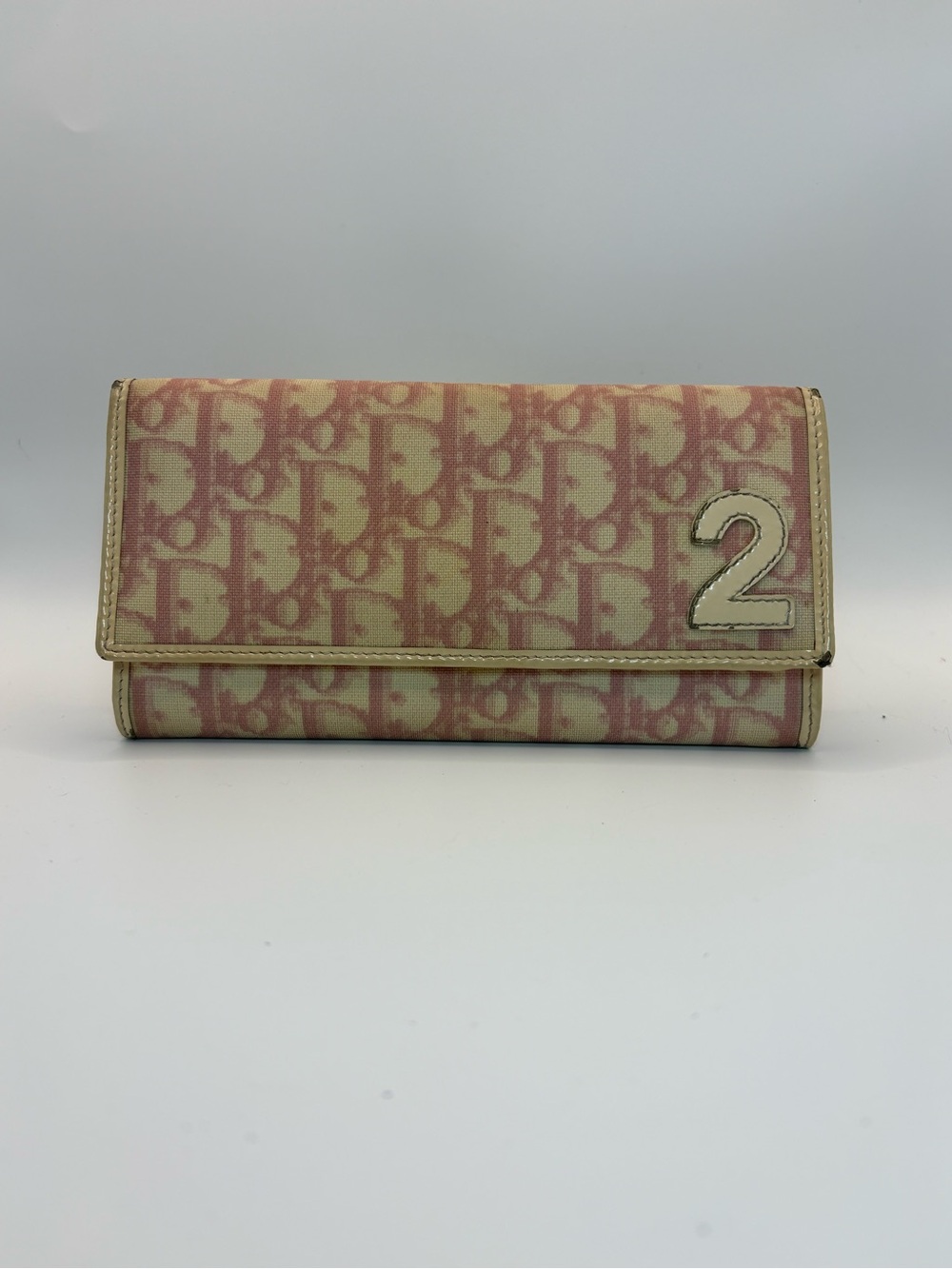 Dior Cream and Pink Monogram Long Wallet